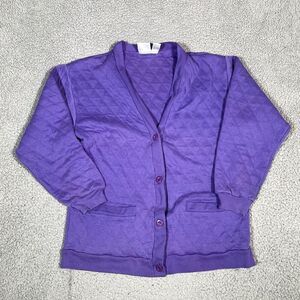 Vintage Allison Craig Cardigan Sweater Women's Quilted Purple Button 90s 80s L